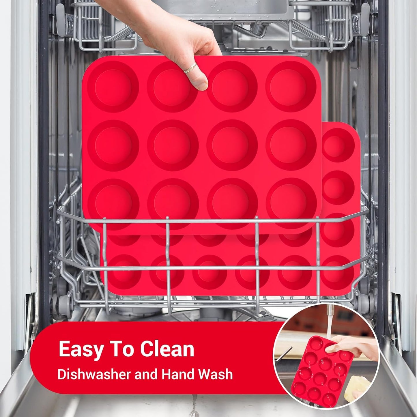 Silicone Muffin Pan 2 Pack - Nonstick Cupcake Baking Pans, Heat Resistant Silicone Molds for Oven, Microwave & Freezer, 12-Cup Reusable Muffin Trays