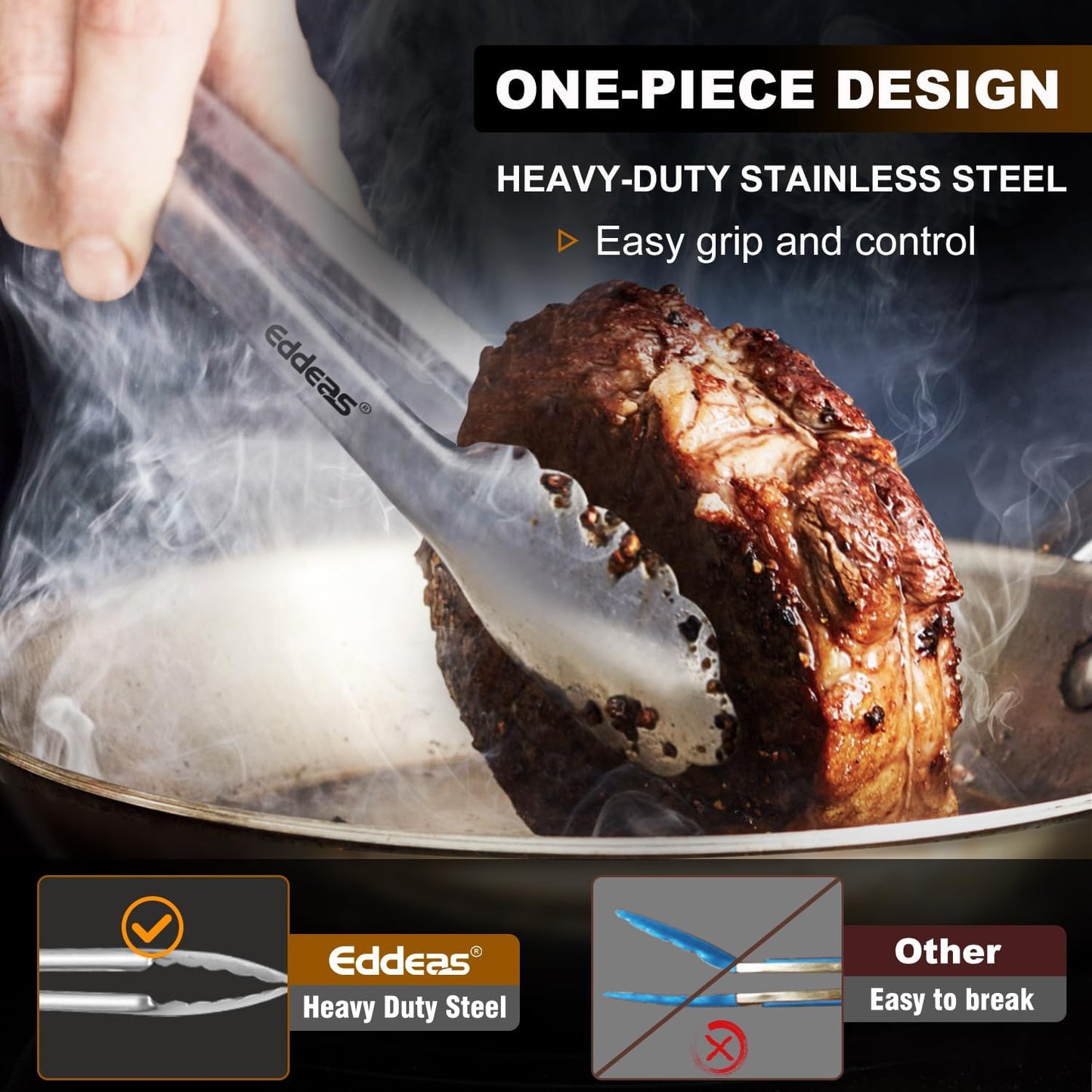 Tongs For Cooking - 7",9" and 12 inch Kitchen Tong Heat Resistant 600 Degrees Stainless Steel Tongs, Heavy Duty Metal Locking Tong, Perfect for Food, BBQ Red Set of 3