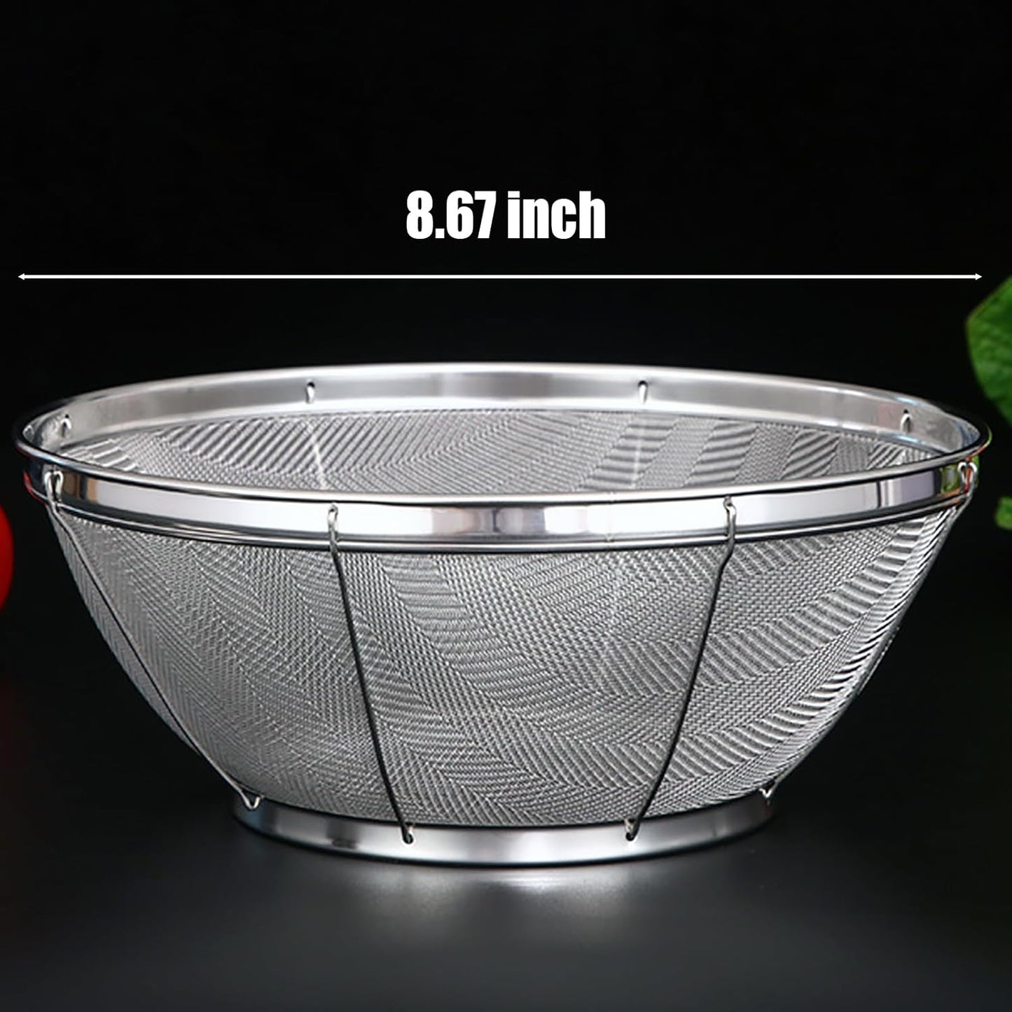 Fine Mesh Strainer for Kitchen, Stainless Steel Colander Bowl for Pasta, Rice, Fruit, Metal Net Baskets with Resting Base - Strain, Drain, Rinse