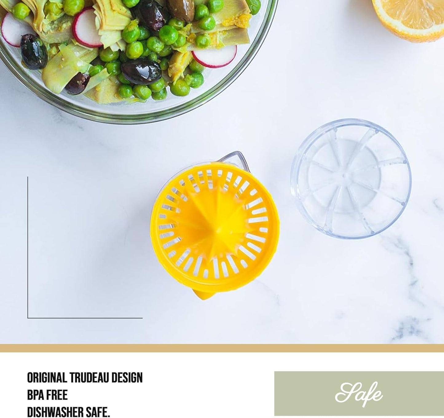 Trudeau Lemon Squeezer with Integrated Strainer – Compact Citrus Juicer with 1/2 Cup Capacity, Calibrated Container & Pouring Spout – BPA-Free & Dishwasher Safe – Original Trudeau Design