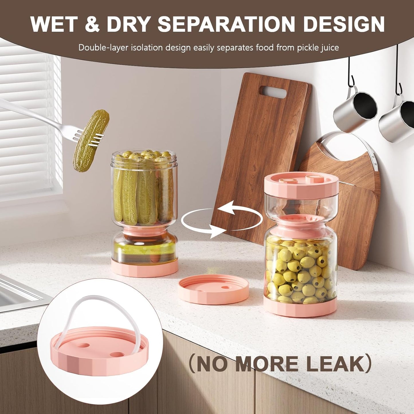 Pickle Jar with Strainer Flip, 51oz Glass Pickle Container with Strainer,Airtight Mason Pickles Jars for Olive Kimchi Capers Kosher Dill,Food Storage Containers with Lids for Pickles Lover