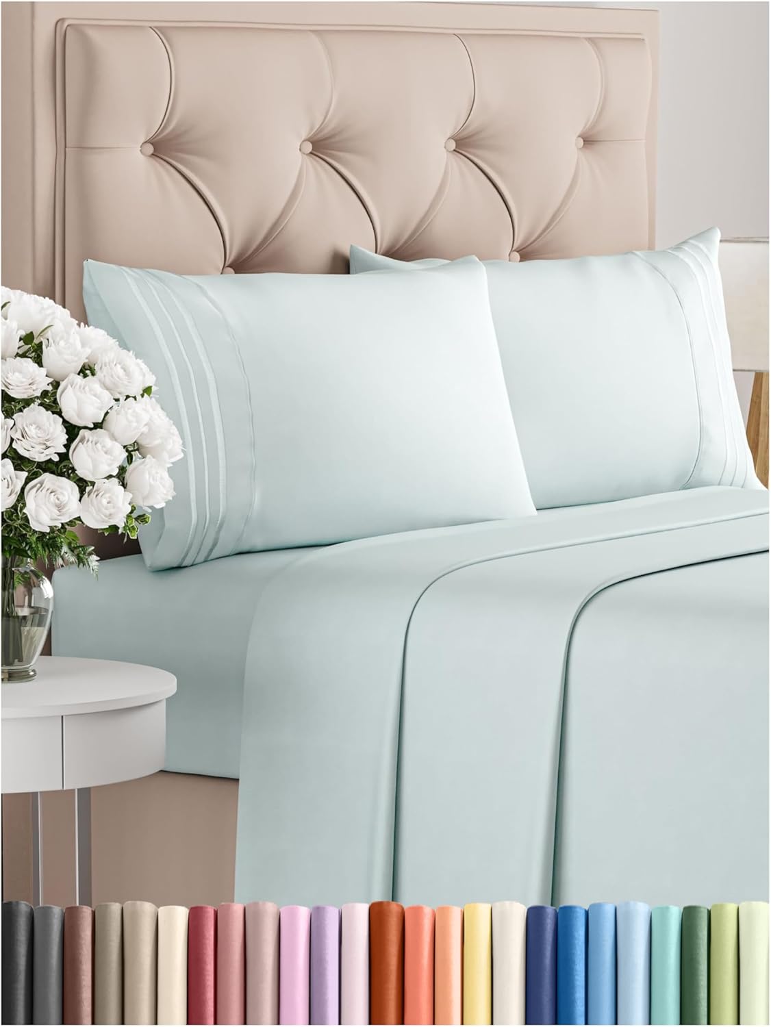 King Size 4 Piece Sheet Set - Comfy Breathable & Cooling Bed Sheets Set - Hotel Luxury Bedding for Women, Men, Kids, Teens, Boys & Girls - Deep Pockets, Ultra-Soft, Wrinkle Free - Oeko-Tex - Ice Blue