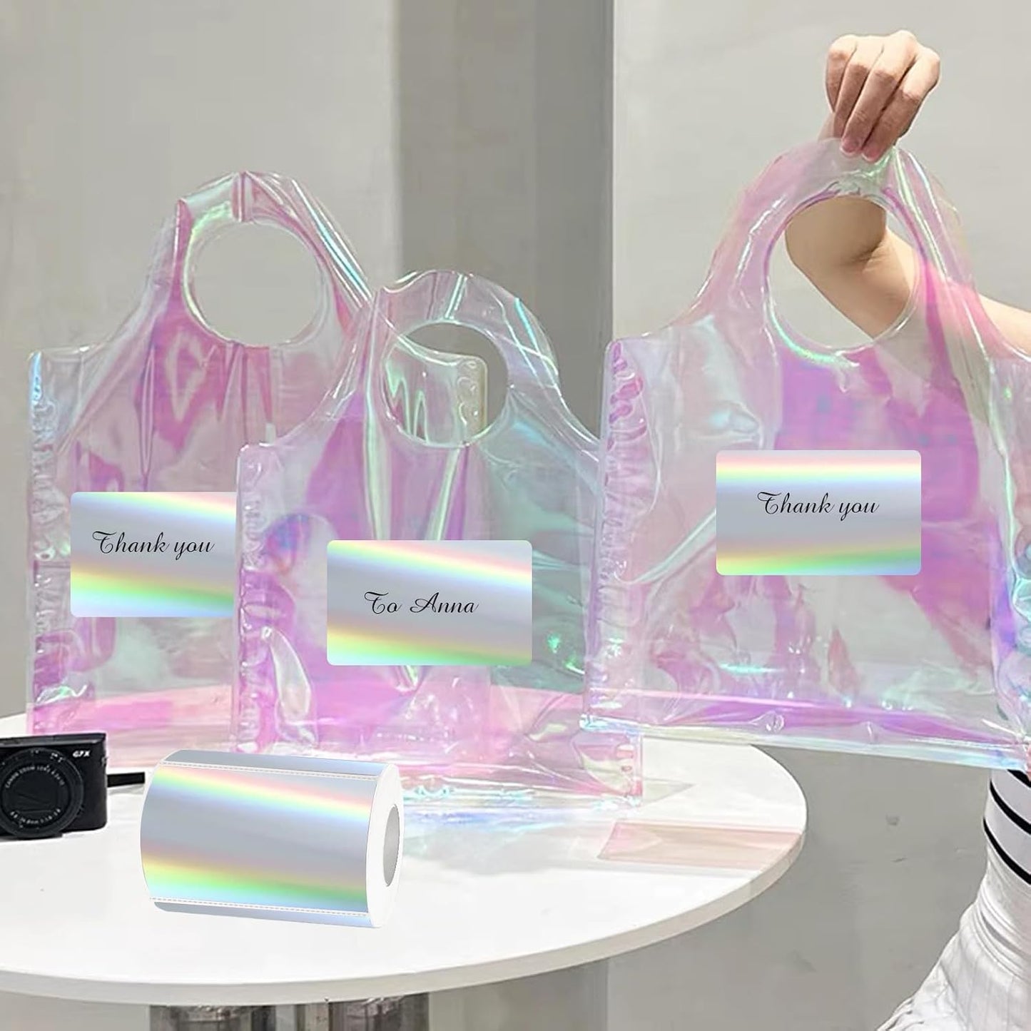 3x2 Inch Holographic Thermal Labels, Silver Thermal Sticker Labels, Rainbow Glitter Stickers for Price, Barcode, Mailing, Name, DIY Custom Logo Design, 200 Pcs/1 Roll