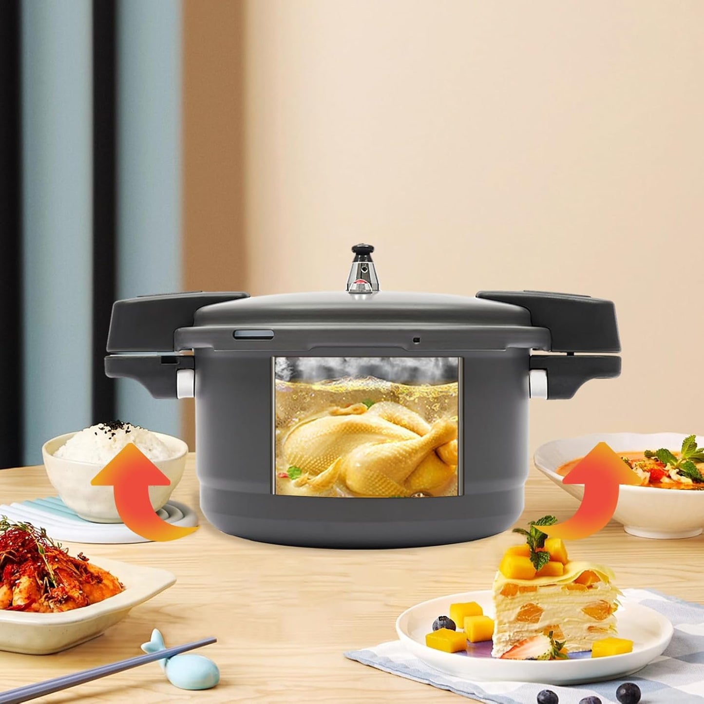 9L/9.5 Quart Gas Pressure Canner Pressure Cooker Pot Aluminium Alloy Dark Grey, for Stewiing, Steaming