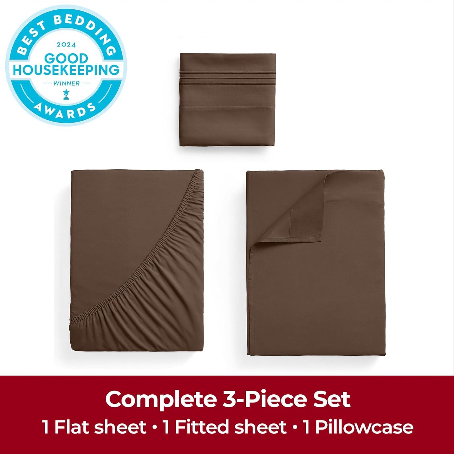 Mellanni Twin XL Sheets Set - 3 PC Iconic Collection Bedding - Hotel Luxury, Extra Soft, Cooling Bed Sheets - Wrinkle, Fade, Stain Resistant (Twin Extra Long, Brown)