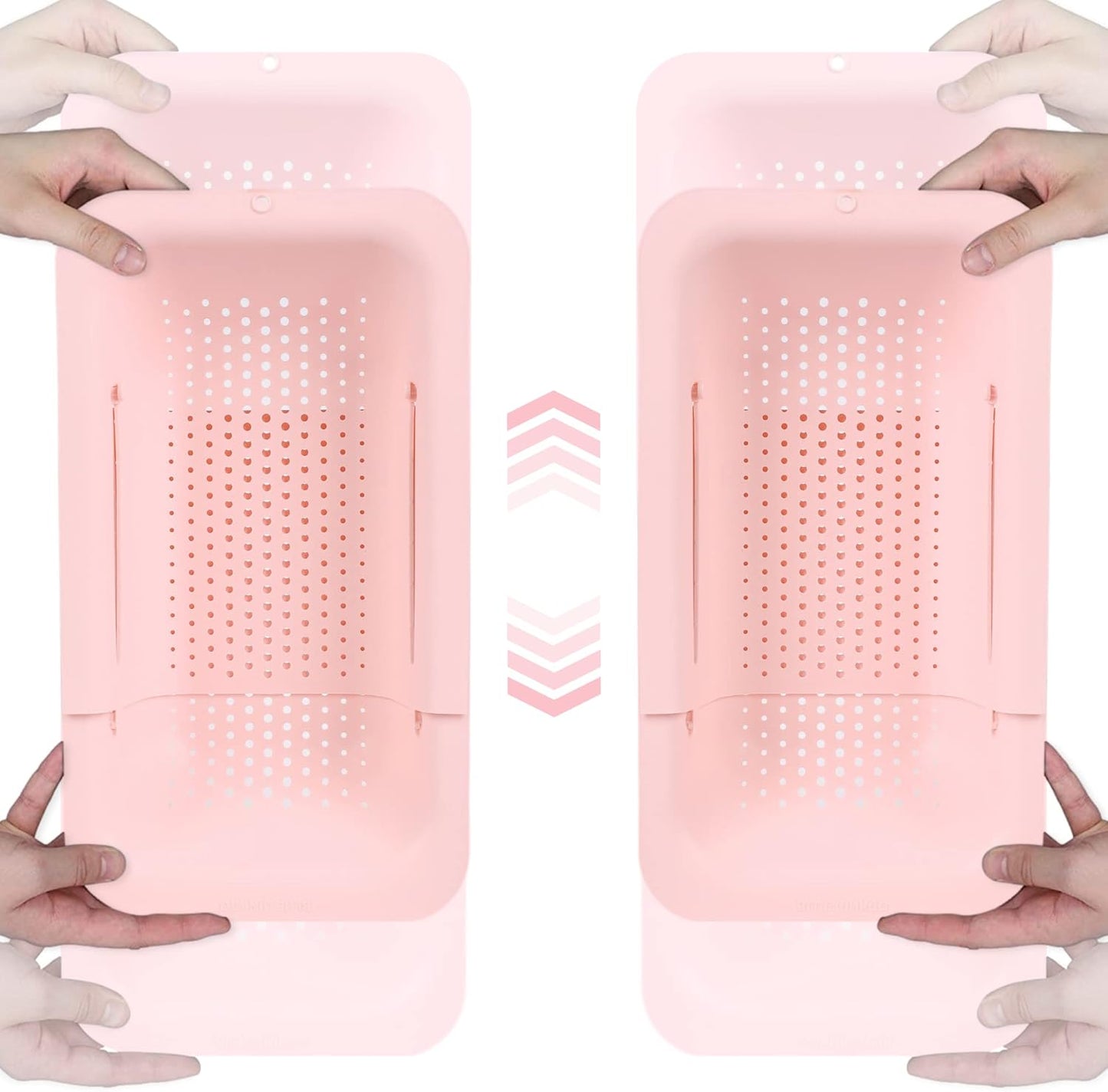 BLUE GINKGO Sink Colander Baskets - (Pack of 2) Wash Vegetables and Fruits, Drain Cooked Pasta and Dry Dishes - Extendable - New Home Kitchen Essentials (2 Pink)