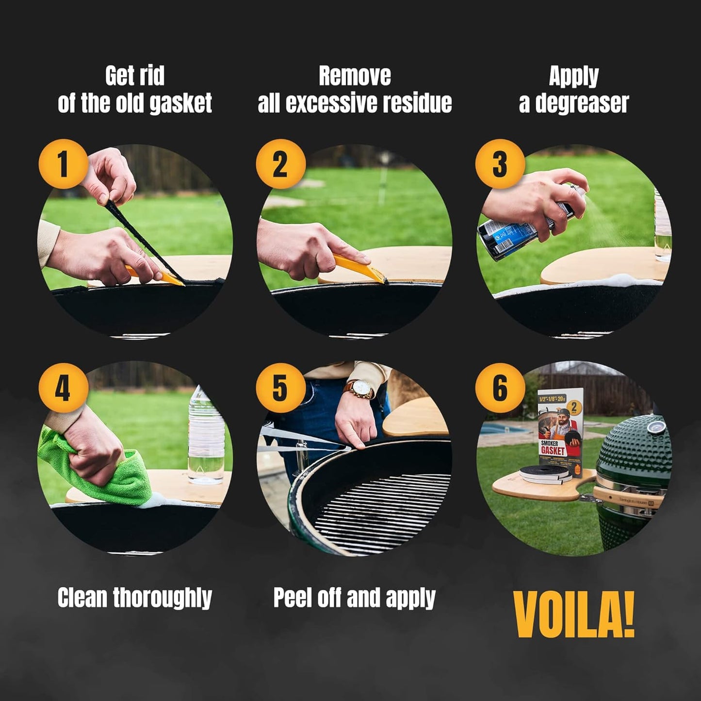 XXL 20 FT Grill Gasket for Smokers - Black 1/2’’ x 1/8’’ Hi Temp Seal Smoker Gasket – 2-Pack x 10 FT Self Stick Black Nomex Fire Tape for BBQ Lid – High Heat Temperature Material Replace