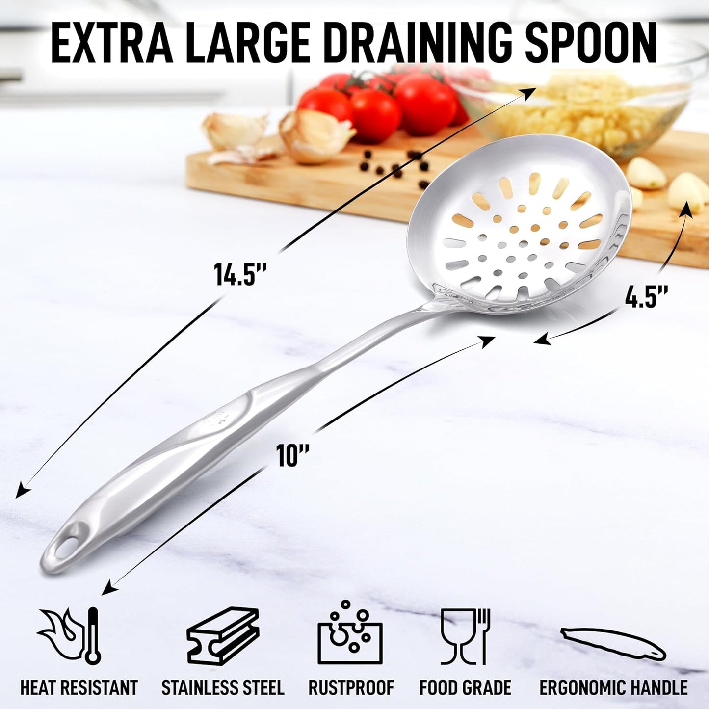 Zulay Kitchen Stainless Steel Slotted Serving Spoon - Large Frying Spoon Skimmer - Durable Utensil with Ergonomic, Easy to Use Handle - Easy to Clean, Perfect for at Home Cooks & Chefs - 14.5”