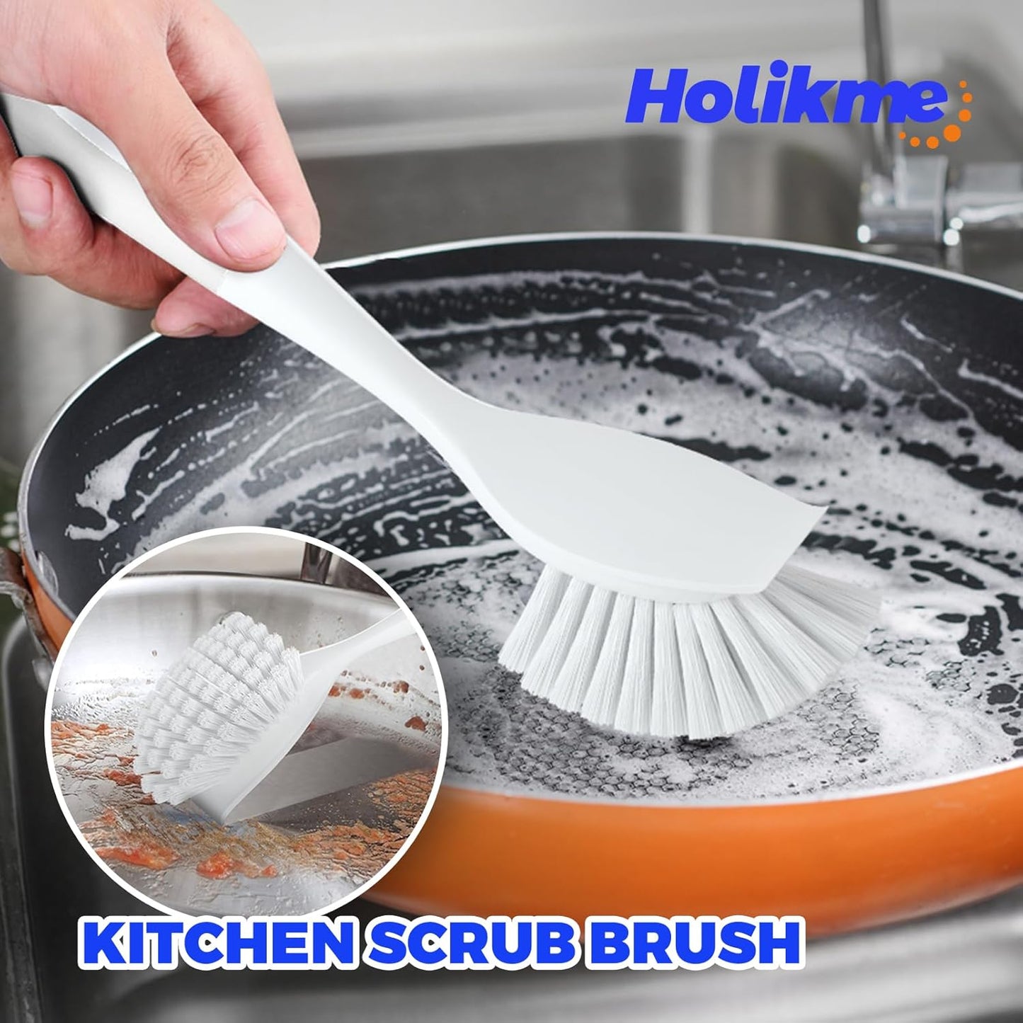 Holikme Cleaning Brush Set, Scouring Pad for Cleaning, Groove Gap Brushes for Pot, Pan, Kitchen Sink, Wire Brushes (White)