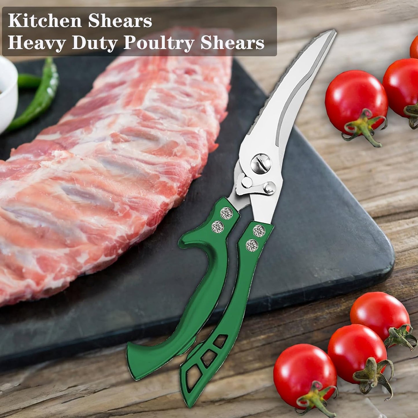 Poultry Shears Heavy Duty by ANDONG,All-Purpose Kitchen Scissors for Food,Heavy Duty Kitchen Shears for Food,Chicken Shears,Spatchcock Shears,Green