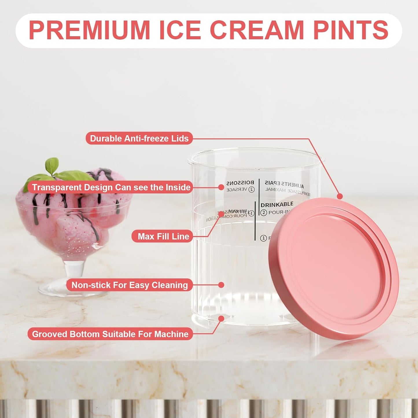 Containers Replacement for Ninja Creami Deluxe Pints and Lids - 4 Pack,Creamy Ice Cream Containers Cups Set,24oz Family Size Compatible with Ninja Ice Cream Maker NC500/NC501 Series Dishwasher Safe