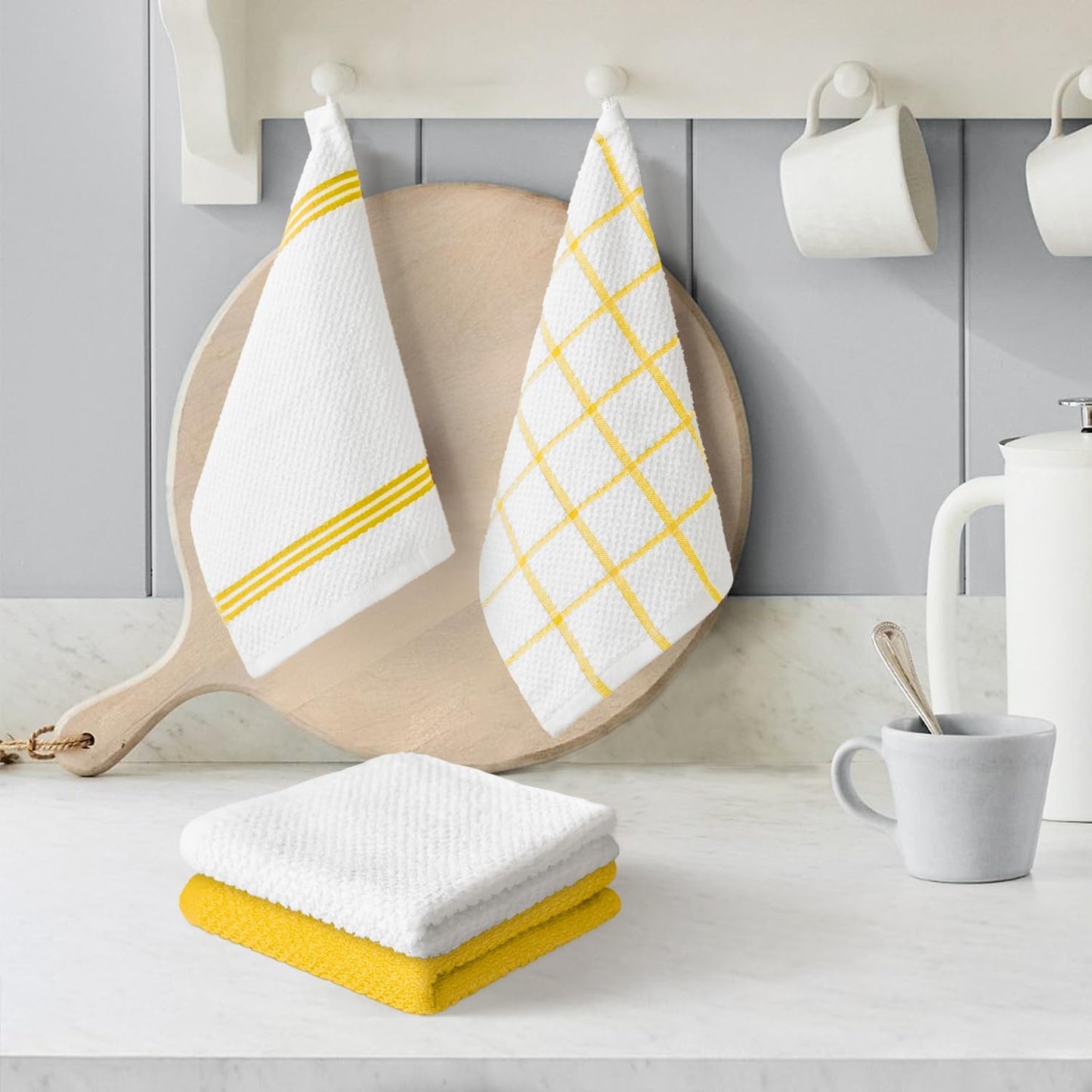 Artoid Mode Ring Spun Cotton Yellow Dishcloth Kitchen Towels, 12x12 Inch Ultra Soft Absorbent Quick Drying Household Cleaning Kitchen Rags Set of 4