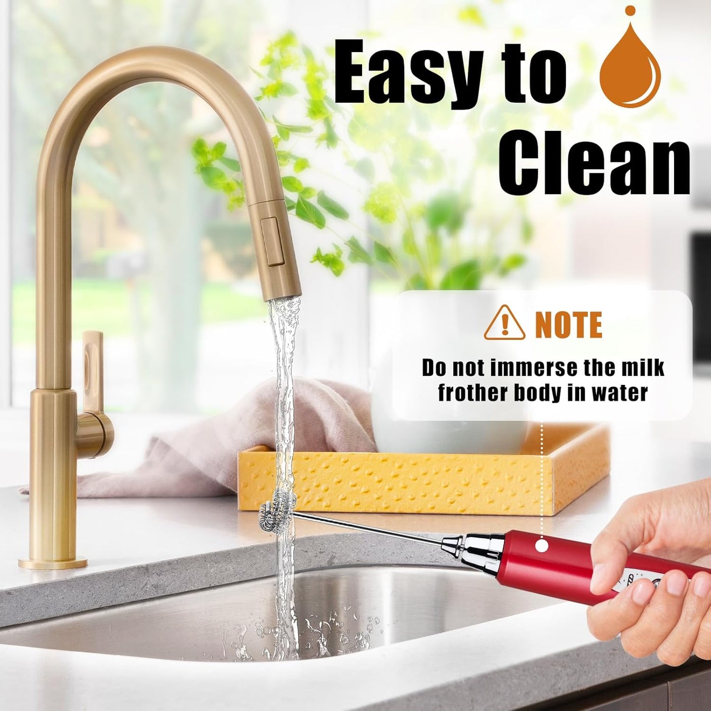 Nahida Red Milk Frother Wand for Coffee - Rechargeable Handheld Electric Whisk with 3 Heads, 3 Speeds - Drink Mixer for Latte, Cappuccino, Hot Chocolate