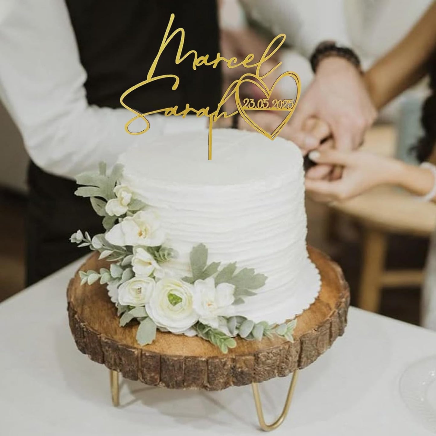 Personalized Wedding Cake Topper, Gold Cake Topper For Wedding, Rustic Weddings Cakes Topper, Personalized Acrylic or Wood Cake Decoration for Engagement, Anniversary, Bridal Shower 3