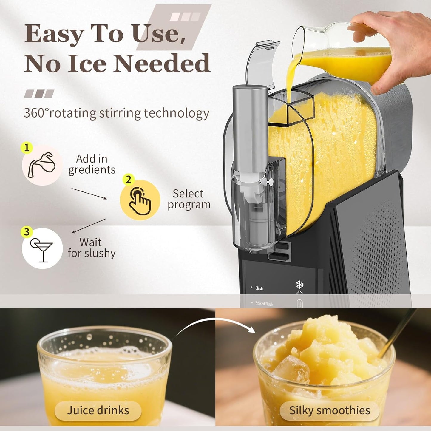 Slushie Machine No Ice Needed, 68oz Slushy Machine for Home with Self-Cleaning Function & 6 Preset Programs, Commercial Professional Frozen Drink Maker for Margaritas Frappés Milkshakes Party Kids