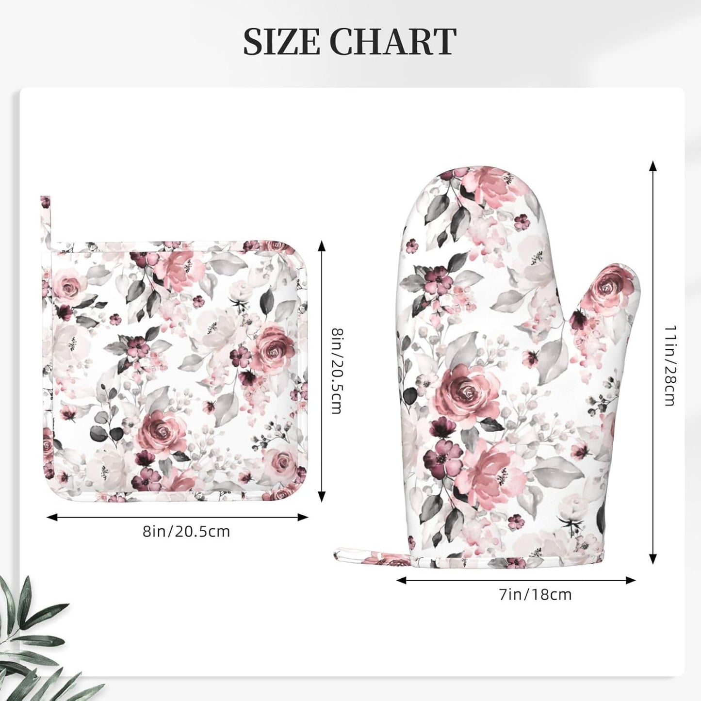 Tea Rose Oven Mitts and Pot Holders Set of 4 Silicone Watercolor Flowers Kitchen Mitten Gloves and Non-Slip Potholders Set Heat Resistant Oven Gloves Hot Holders for Kitchen