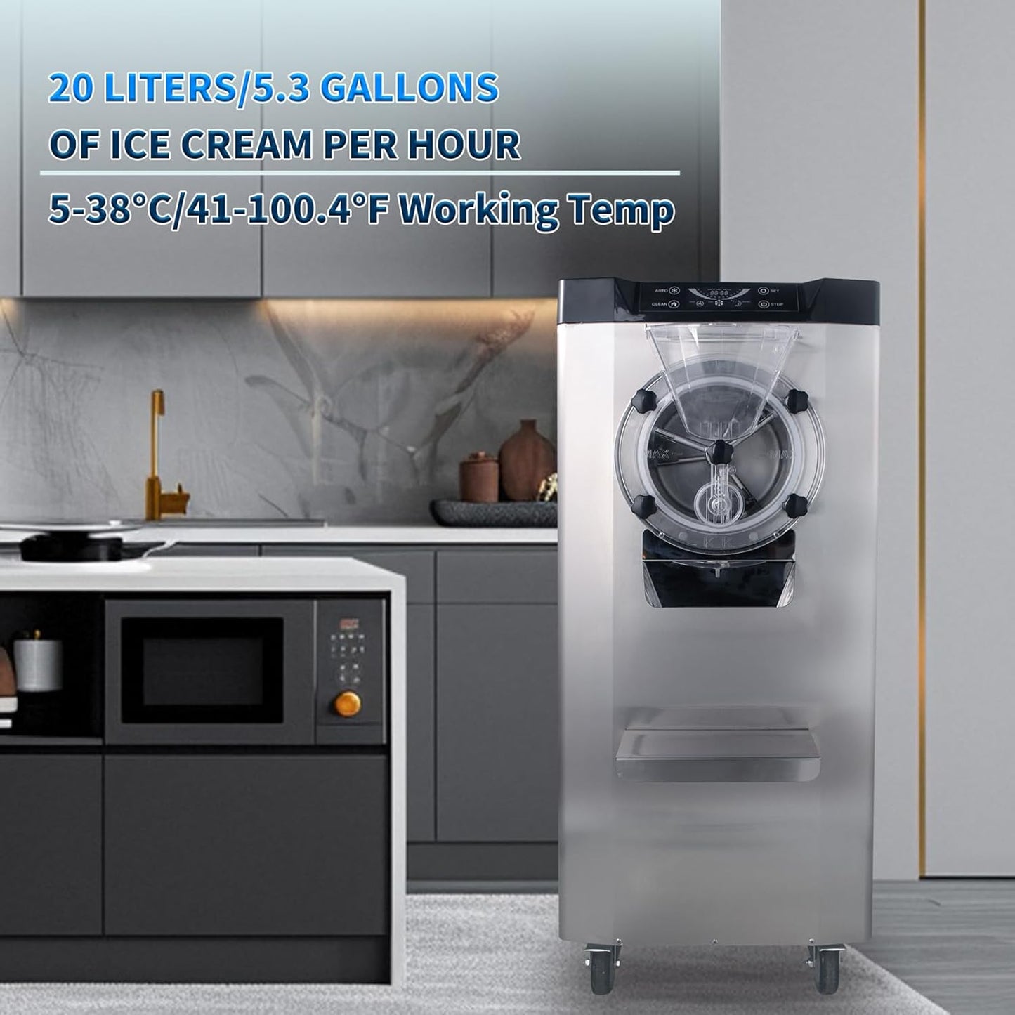 Ice Cream Maker Commercial Machine 18-24L/H, 6.3Gph Capacity Suitable for Restaurant/Bar/Home, 2000W High Hard Ice Cream Machine with LED Display, (116V 60Hz)