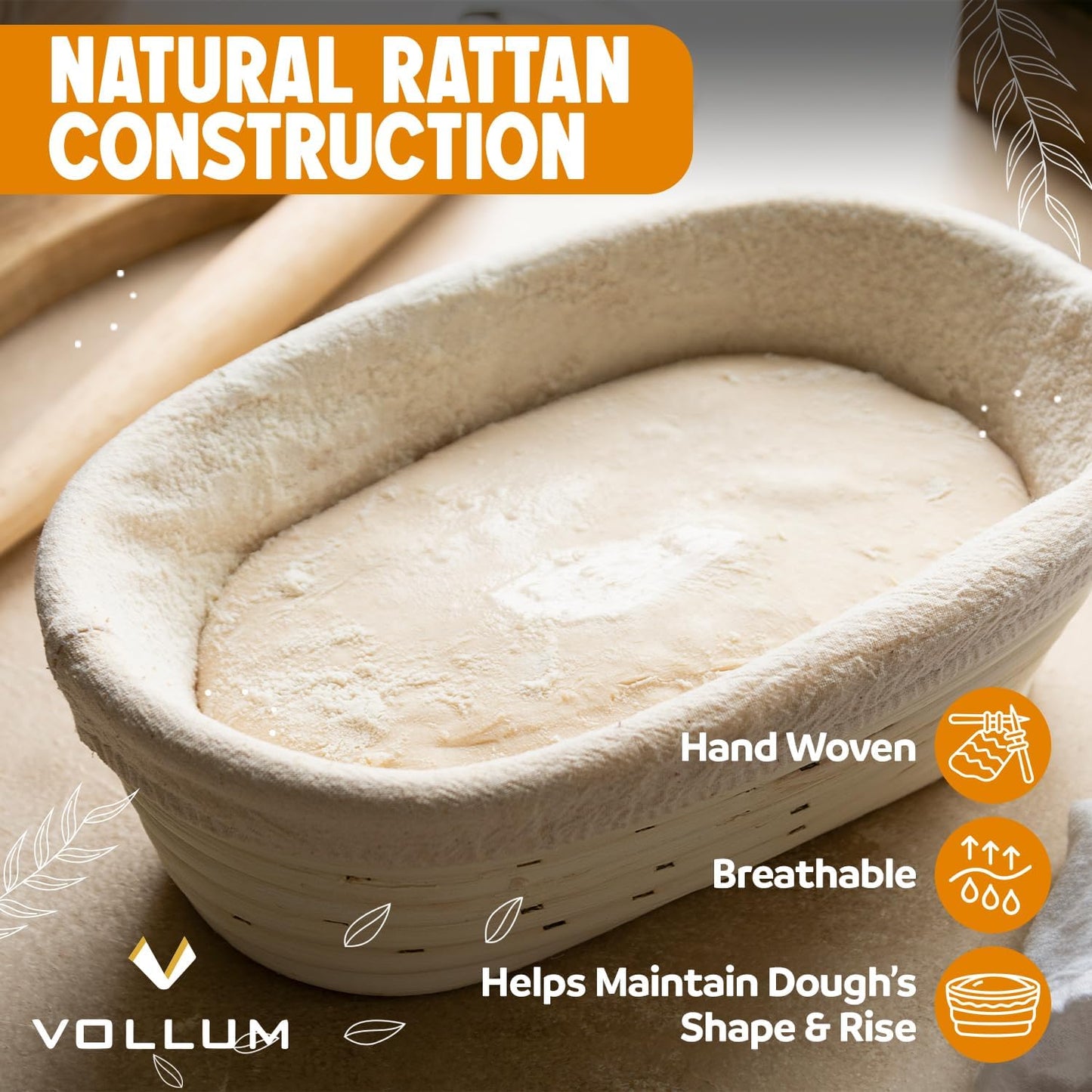 Banneton Bread Proofing Basket Sourdough Proofing Basket for Beginner & Professional Bakers, Handwoven Rattan Cane Bread Maker with Linen for Artisan Breads, 10 x 3.5 In, 2-Pound Round Brotform