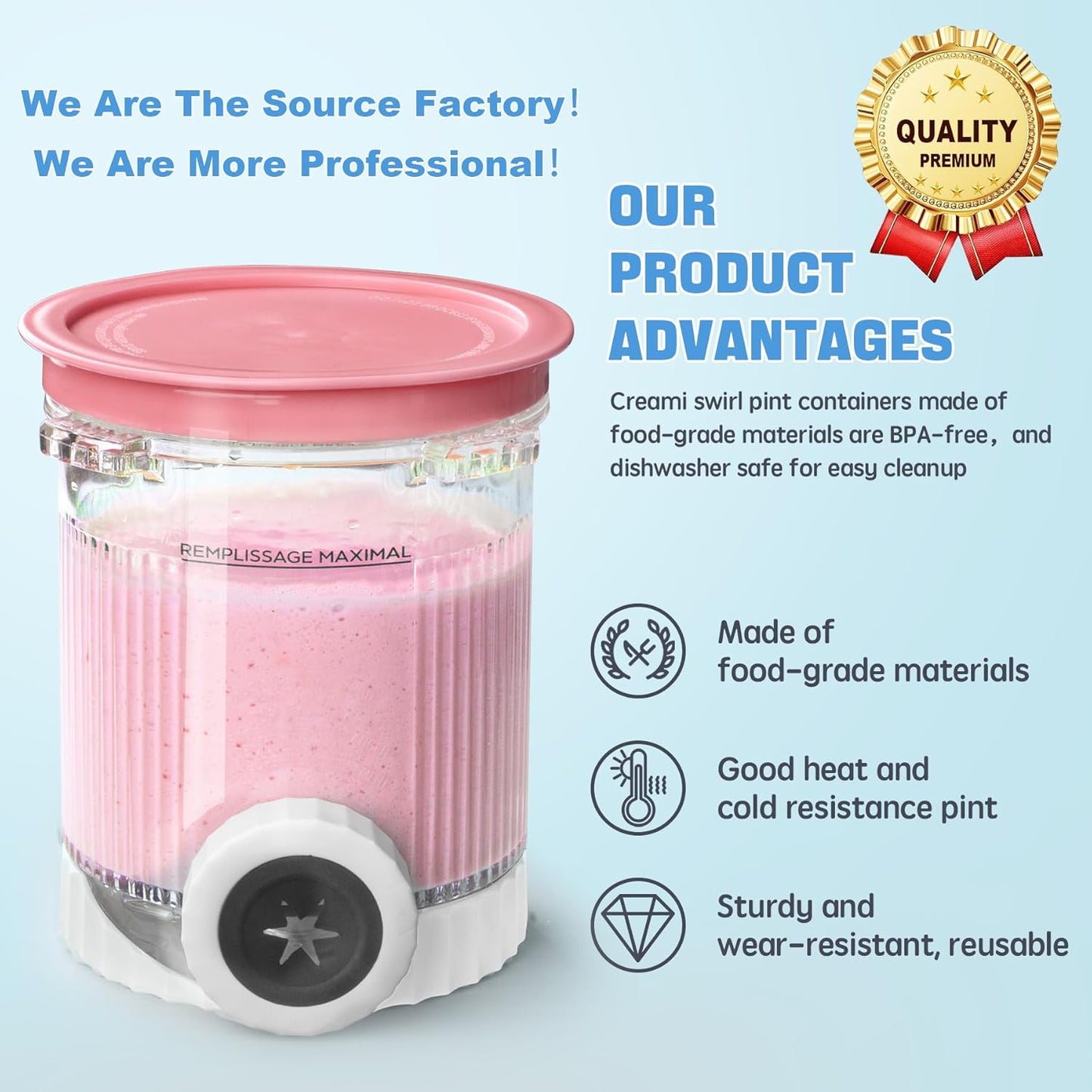 GuanQiao 4 Pack Creami Swirl Pints & Lids for Ninja, Compatible with NC700 Series Ninja Swirl Ice Cream & Soft Serve Makers, with 4 Spoons & 64 Writable Labels, BPA-Free & Dishwasher Safe, Pink Lids