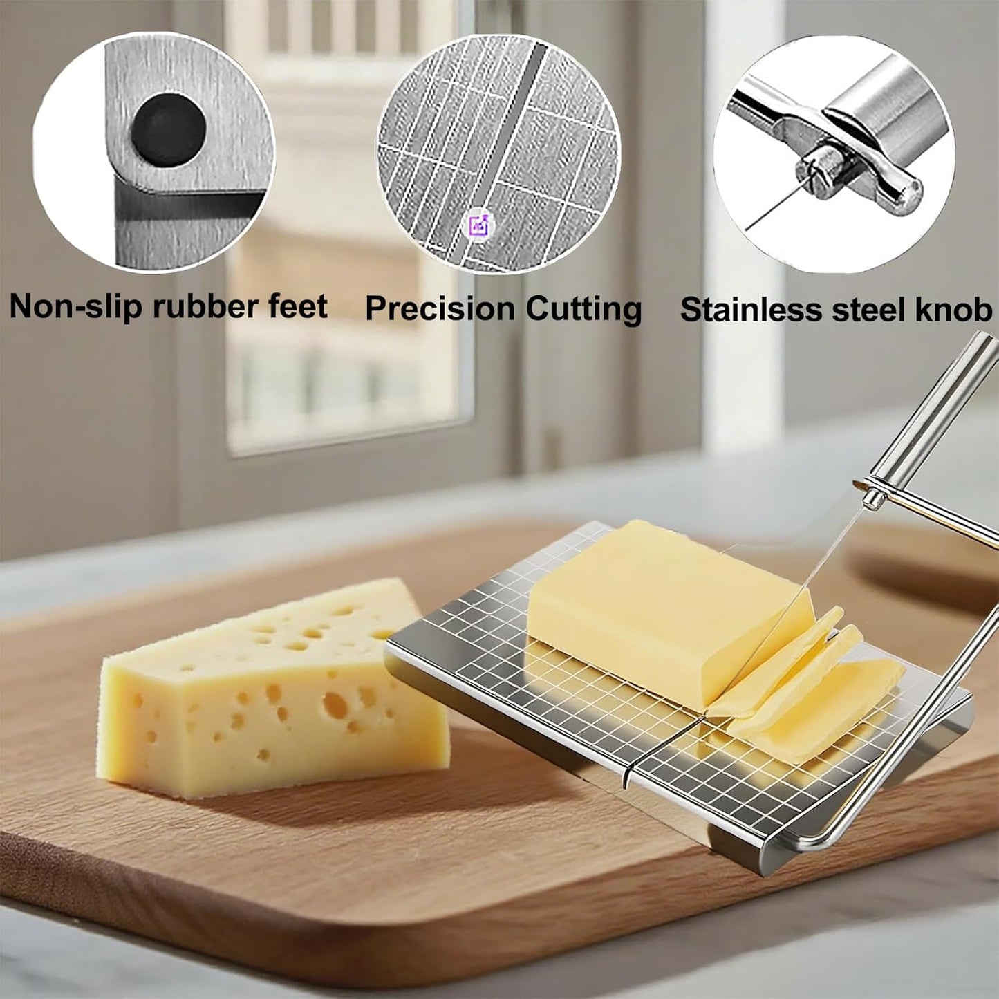 Stainless Steel Cheese Slicer Cutter, with 5 Spare Wires,Measurement Grid,Suitable for Block Cheese