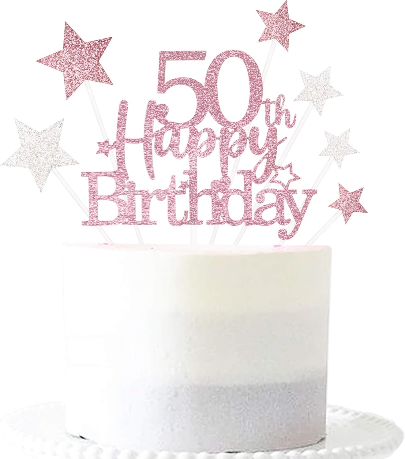 Glittery 50th Happy Birthday Cake Topper with Star,Personalised 50 Birthday Cake Toppers Party Decorations Party Supplies for Men Women Rose Gold