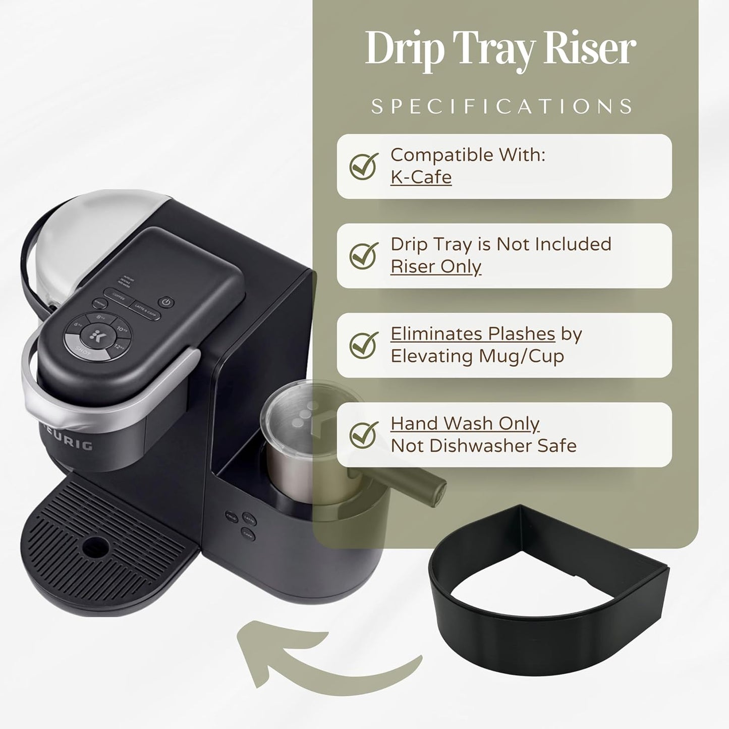 Drip Tray Mug/Cup Riser Made for the Keurig to Reduce Splashes - Riser Only (Black, K-Cafe 1.7 inches Tall)