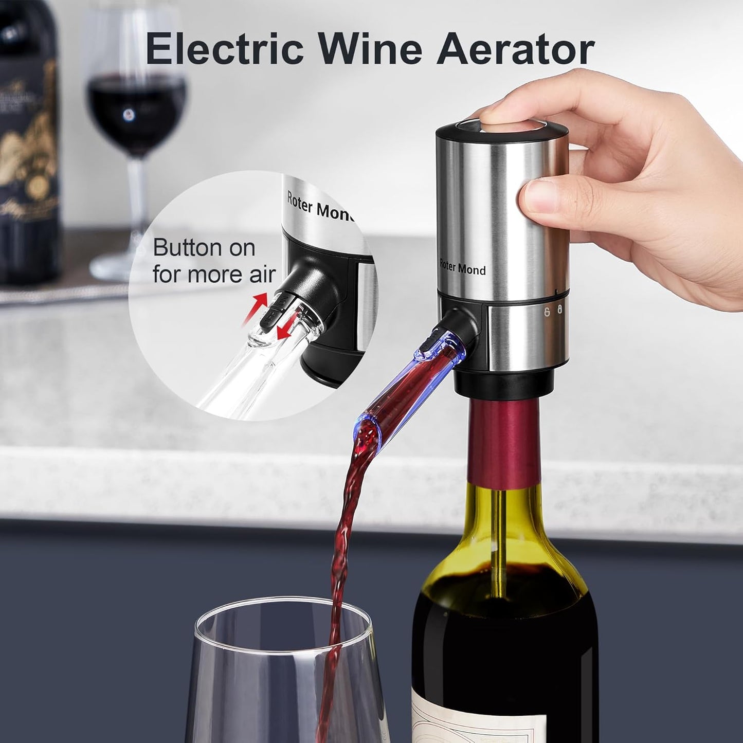 Electric Wine Opener Set, Roter Mond Automatic Wine Bottle Opener set with Electric Wine Decanter Aerator Wine Foil Cutter 2 Vacuum Stoppers, 5-in-1 Wine for Home Party Thanksgiving Christmas New Year