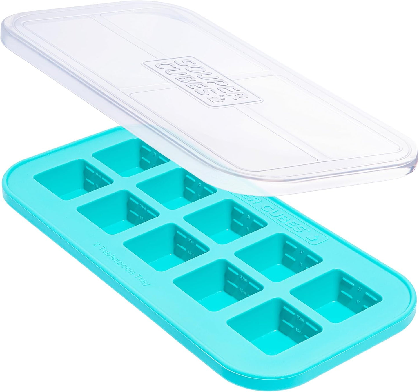 Souper Cubes 2 Tbsp. Silicone Freezer Molds - Perfect for Storing Garlic, Herbs, Ginger, Pesto, Tomato Paste, Lemon Juice, Purees and More - Silicone Baby Food Freezer Tray - Aqua – 1-Pack