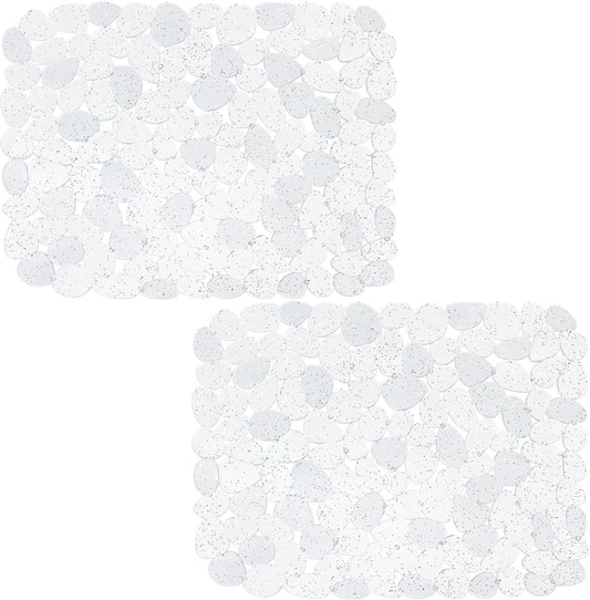 OTHWAY 2Pcs Kitchen Sink Mats, 15.7" x11.8" Scratch Free Sink Protector for Stainless Steel/Porcelain Sink, Pebble Design Quick Drain Dish Drying Mat Bling Clear
