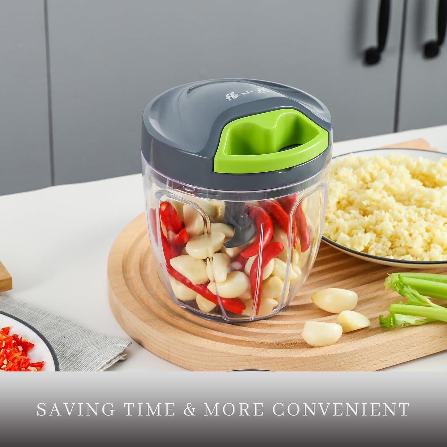 ZHANG XIAO QUAN SINCE 1628 Portable Manual Vegetable Chopper, Hand Pull String Vegetable Garlic Mincer Onion Cutter for Veggie, Peppers, Tomatoes, Ginger, Fruits, Nuts, 3.6 Cup(900ml) Food Chopper