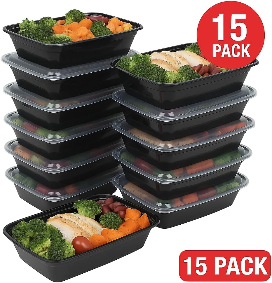 Ruthy's Outlet Meal Prep Containers W/Lids -Square Food Storage – BPA-Free| Stackable | Microwave | Freezer & Dishwasher Safe | Reusable Lunch Bento Box Portion Control & Planning (15 Pack, 32 oz)