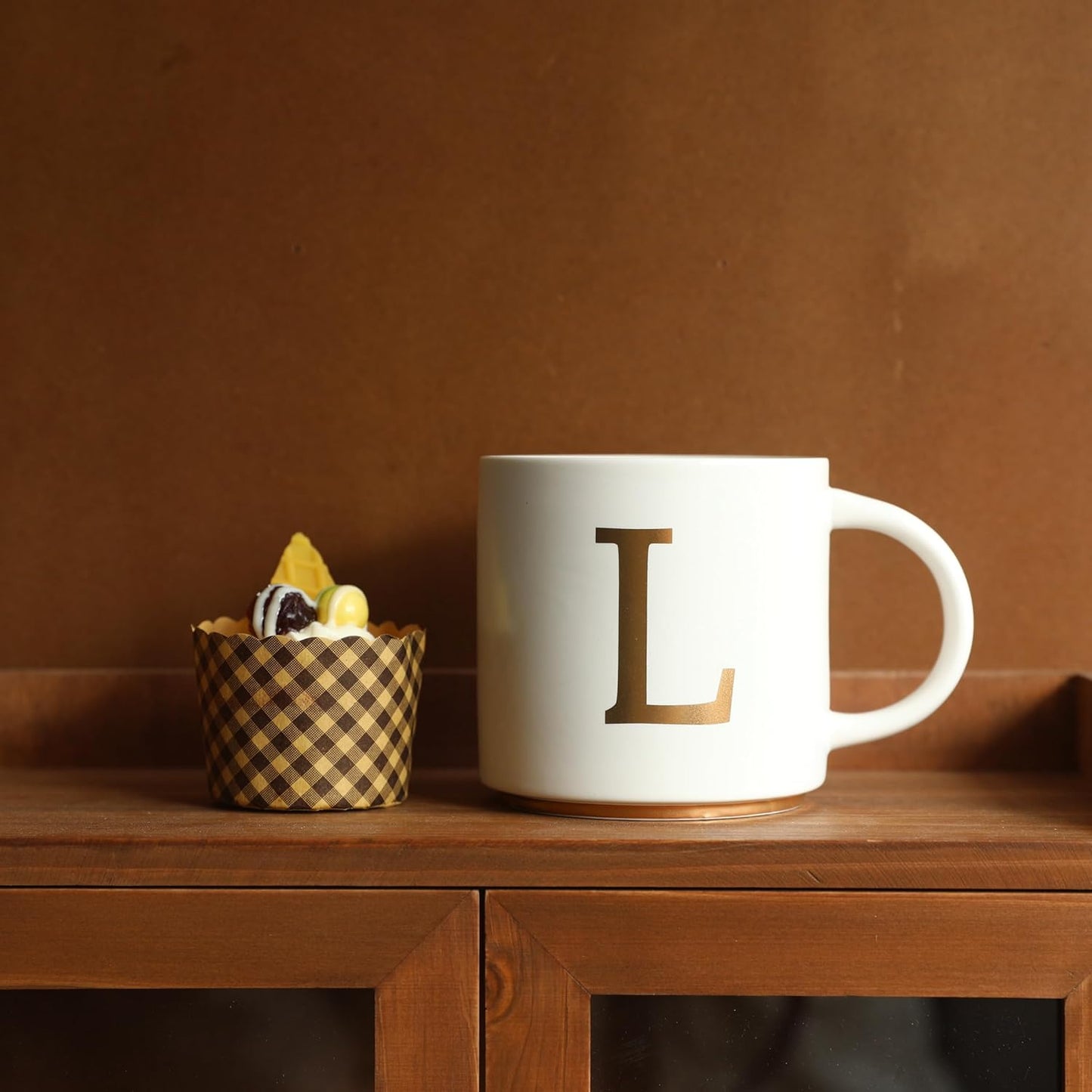 COLLECTIVE HOME - Monogram Ceramic Mugs, 15 oz Golden Initial Coffee Cups, Elegant Alphabet Tea Mugs, Elegant Personalized Mug with Gift Box, Unique Mug with Double Side Capital Letter (L)