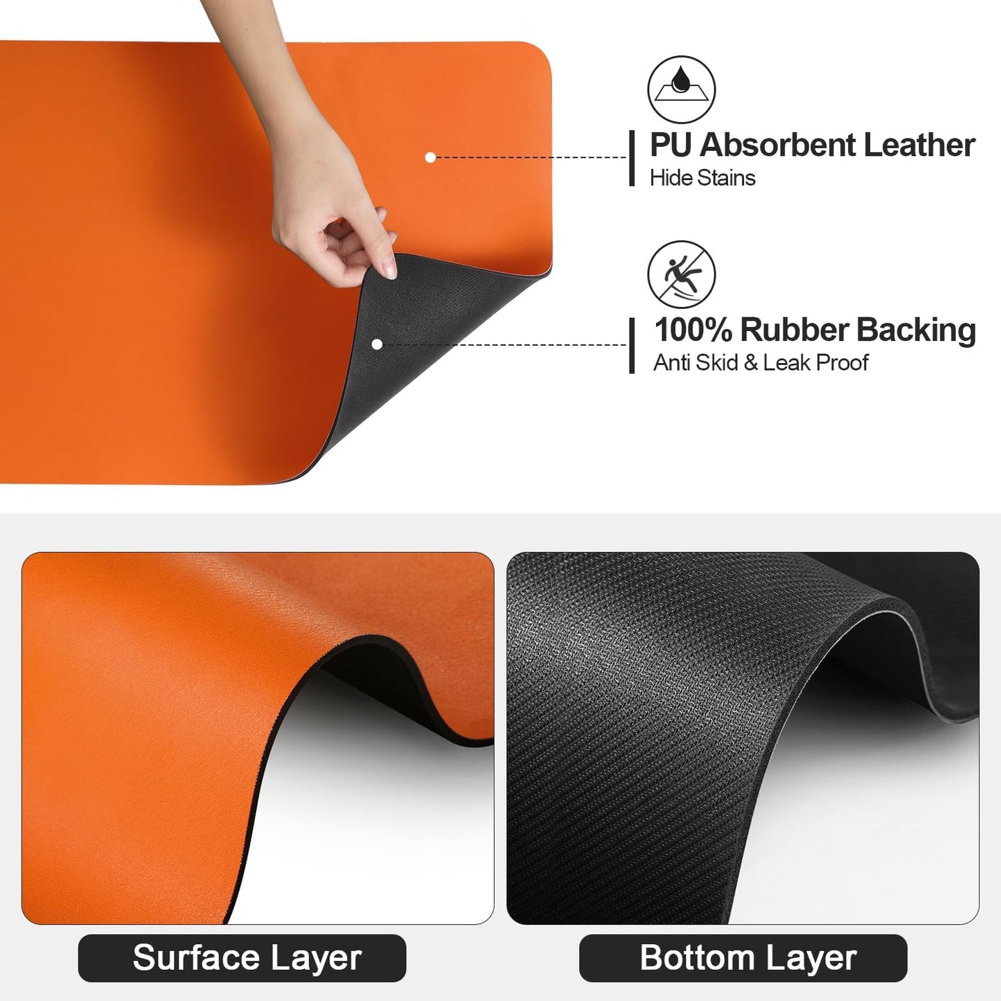 Dish Drying Mat for Kitchen Counter | Coffee Bar Mat for Countertops | Heat Resistant Drainer Mat with Non-slip Rubber Backed | Hide Stain Kitchen Absorbent Draining Mat | Orange 16"x24"