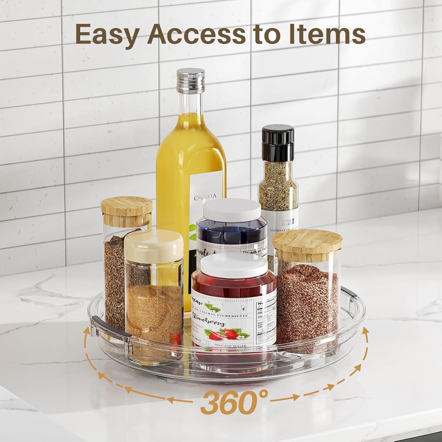 LAMU 2 Pack Clear Lazy Susan Turntable Organizer for Cabinet, 10.6'' 9.25'' Condiment Organizer for Refrigerator, Kitchen Pantry, Medicine Cabinet Organizer, Spices Rack Organization, Bathroom