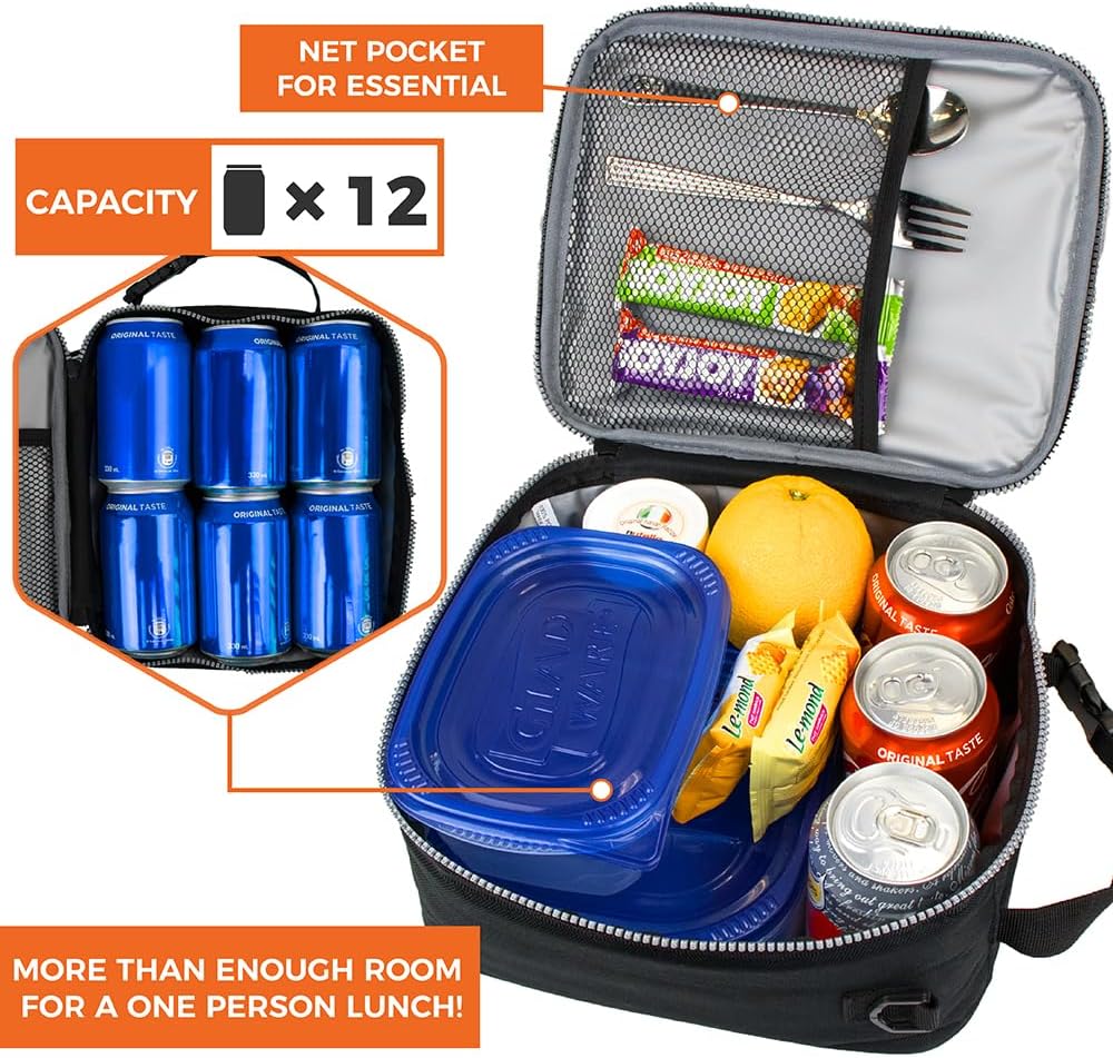 opux Insulated Lunch Box for Men Women Adult, Compact Lunch Bag for Kids Boy Girl Teen, Soft Lunch Cooler Bag for Work School, Leakproof Lunchbox Lunch Pail with Clip-on Buckle, Heather Sea Blue