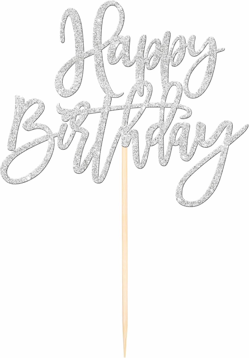 ZHUOWEISM 1 PCS Happy Birthday Cake Topper Glitter Happy Birthday Cake Pick for Celebrating Happy Birthday Anniversary Theme Party Cake Decorations Supplies Silver