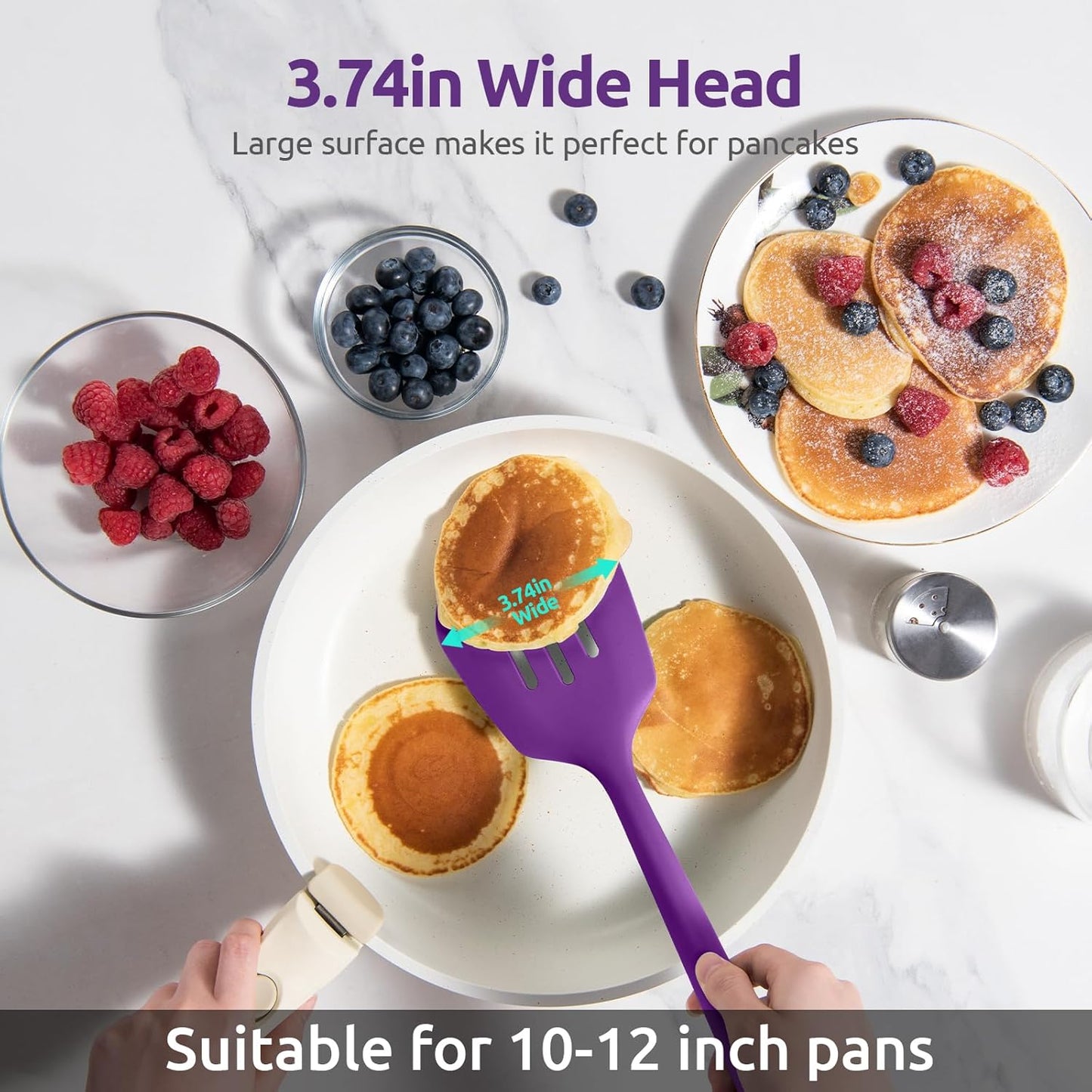 600ºF Heat Resistant Slotted Turner: U-Taste 13.6in Silicone Kitchen Spatula Flipper, 3.74in Wide Food Grade Flexible Thin Rubber Cooking Utensil for Egg, Pancake, Cookie in Nonstick Cookware (Purple)