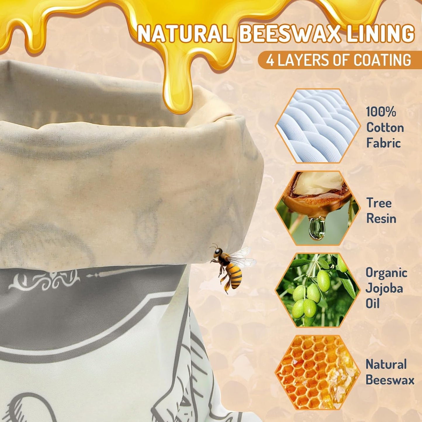 2-Pack Beeswax Bread Bags for Homemade Bread, Grey Reusable Sourdough Storage Bags with Premium Beeswax Coating for Loafs Baguette Fresh Keeping,Great Homesteading Essentials and Baking Gifts.