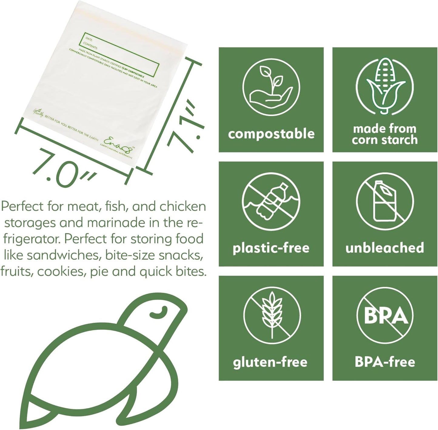 Earth's Natural Alternative Compostable Food Storage Bags, Reusable, Quart | Eco-Friendly | Freezer Safe | Resealable | 100 Count, Pack of 12