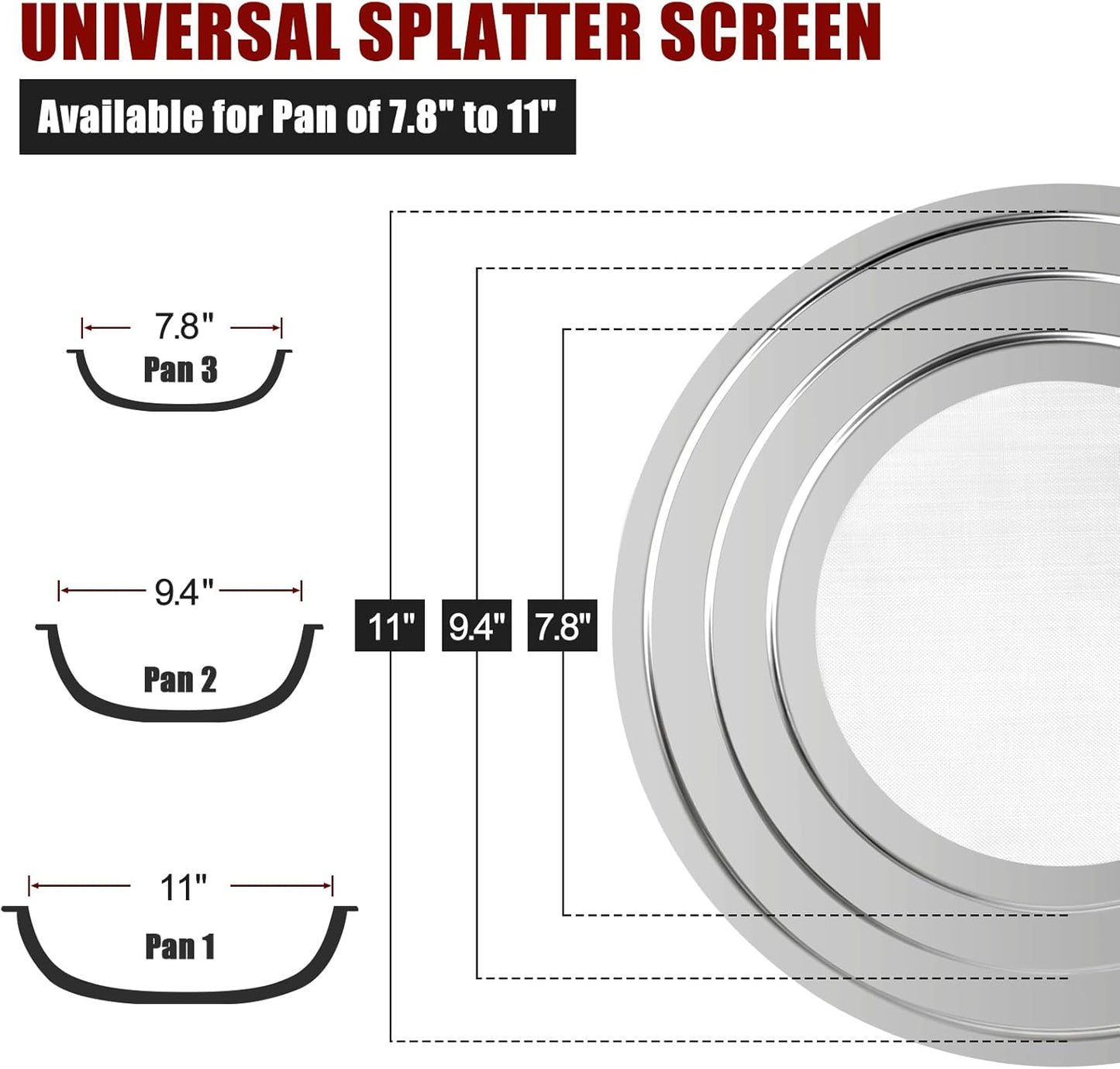 Stainless Steel Splatter Screen for Frying Pan - Grease Splatter Guard with Folding Handle - Cover Oil Splash from Bacon, Oil, or Deep Fryer - Food Strainer and Universal Cookware