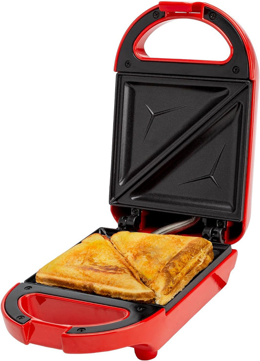 Tasty Mini Sandwich Maker, Makes Sandwiches, Paninis, Grilled Cheese, Desserts, Quick Results, Easy Cleanup, 600W, Red
