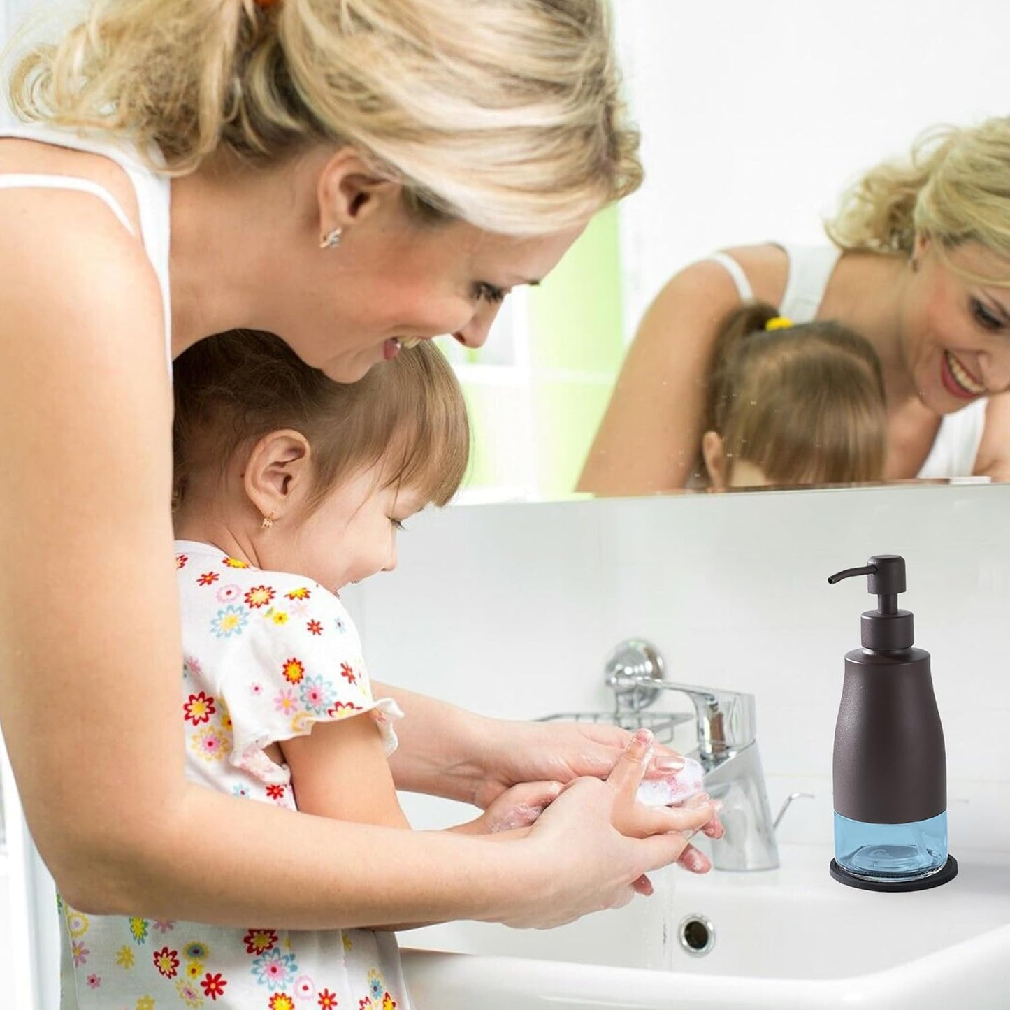 Bronze Soap Dispenser with Coaster and Stickers, Stainless Steel and Glass Bottle Hand Pump Dispenser, Refillable Liquid Hand Soap Dispenser for Bathroom & Kitchen (11OZ / 320ML)