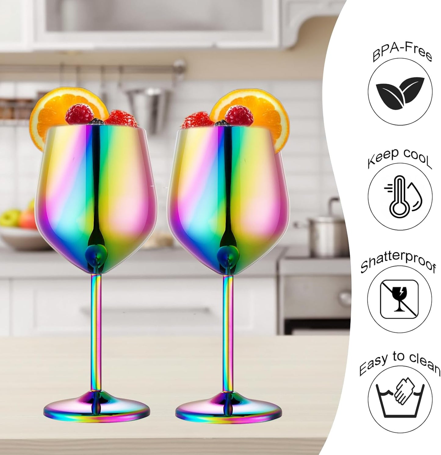 Stainless Steel Wine Glasses Set of 2, 18 oz Unbreakable Colorful Wine Glass Unique Metal Wine Goblets for Outdoor Capming and Pool Gift for Wine Lovers
