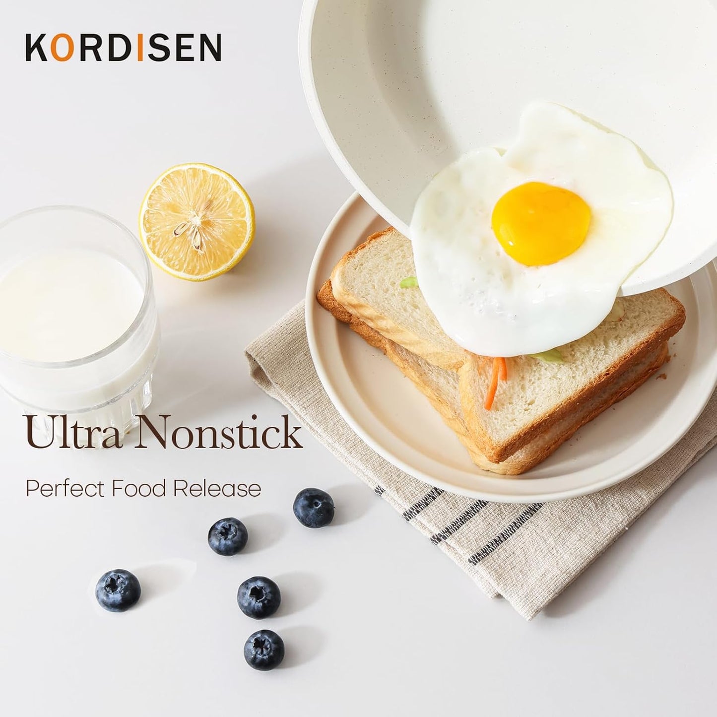 Nonstick Ceramic Frying Pan Set, 3 Piece Ceramic Skillet Set, Healthy Non Toxic Cooking Pan, Stay-Cool Handle, Induction Compatible, PFOA & PFAS Free, White(9.5, 11, 12.5 Inch)