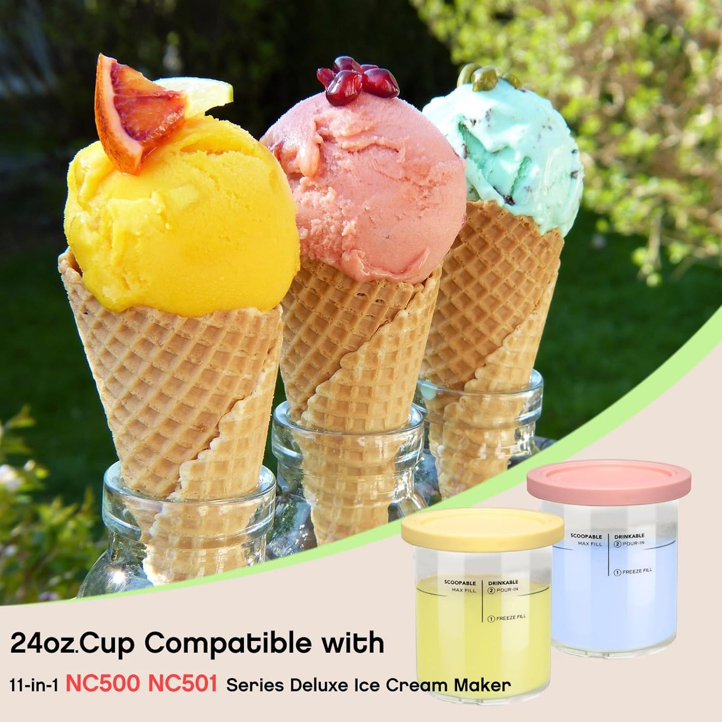 Replacement for Creami Deluxe Pints and Lids 4 Pack,Compatible with Ninja Creami 11-in-1 NC501 NC500 Series Deluxe Ice Cream Maker,24oz Deluxe XL Cups(Yellow,Pink)