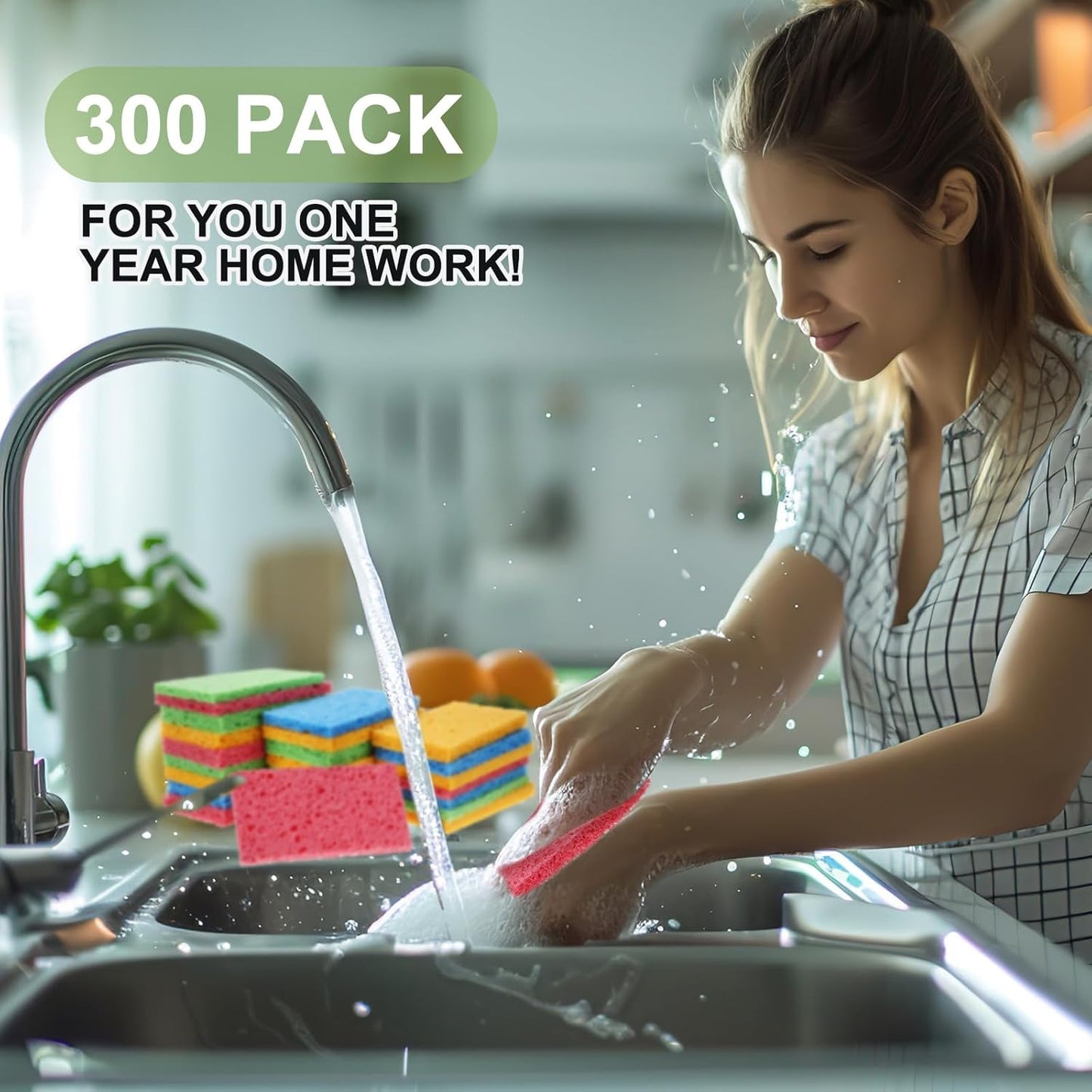 Zhengmy 300 Pieces Kitchen Sponge Bulk Natural Sponges for Dishes Compressed Wood Pulp Sponges Cleaning Sponge Without Scratching for Kitchen Bathroom, 3.9 x 2.4 x 0.12 Inch (Multicolor)