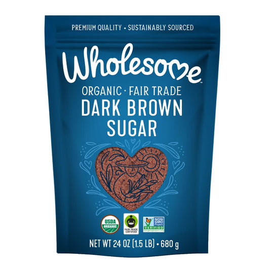 Wholesome Sweeteners 24-Ounce Organic Dark Brown Sugar, Fair Trade, Non GMO, Gluten Free & Vegan, Sugar for Baking and Glazing, 1 Pack