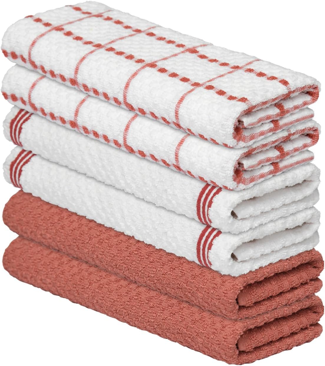 Artoid Mode Ring Spun Cotton Red Kitchen Dish Towels, 15x25 Inch Ultra Soft Absorbent Quick Drying Household Cleaning Tea Towels Bar Towels Set of 6