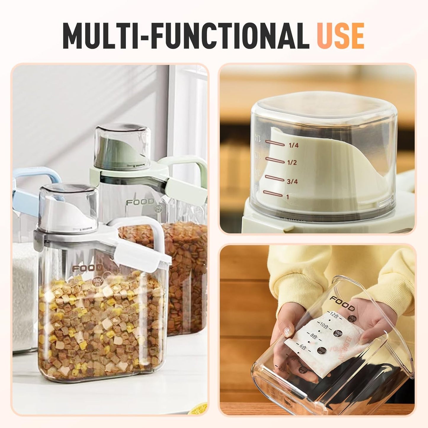 Clear Airtight Food Storage Containers, Transparent Cereal Dry Food Storage with Pouring Spout, for Flour, Sugar and Cereal (68oz Blue)