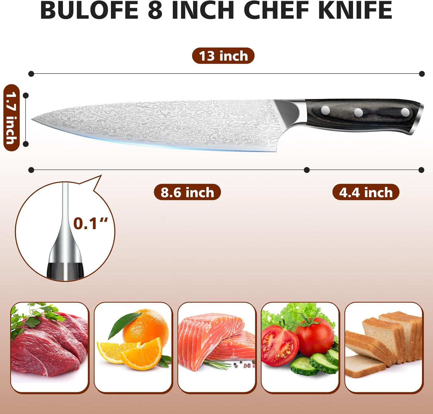 8 Inch Chef Knife, Kitchen Knife with Sharpener and Finger Guard, Professional Steel Sharp Chef's Knife Set with Ergonomic Handle, Gifts for Mom/Dad, Black